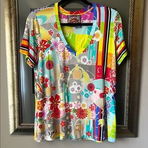 Johnny Was Fuji Favorite V-Neck Swing Tee Top Medium